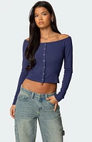 Edikted Off Shoulder Button Up Top