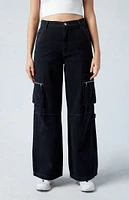 Black High Waisted Wide Leg Cargo Pants