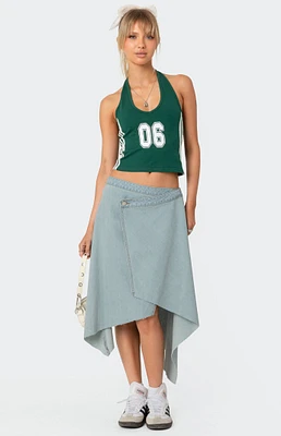 Edikted Asymmetric Wrapped Denim Midi Skirt