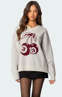 Edikted Cherry 3 Oversized V Neck Sweater