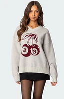 Edikted Cherry 3 Oversized V Neck Sweater