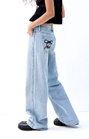 PacSun Casey Light Indigo Cherry Bow Low Rise Baggy Jeans