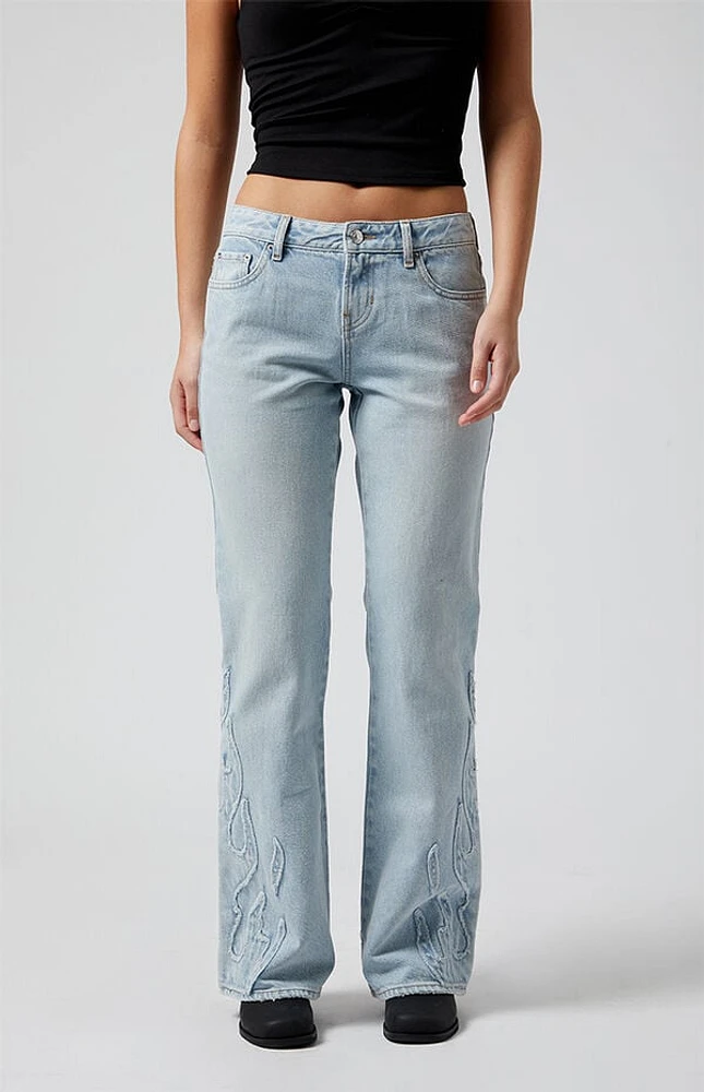 Pacsun Jade Flames Low Rise Bootcut Jeans Light Indigo