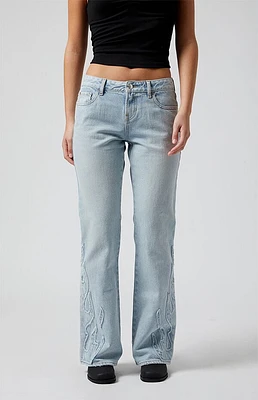Pacsun Jade Flames Low Rise Bootcut Jeans Light Indigo