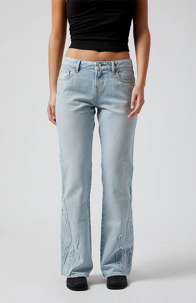 PacSun Jade Flames Low Rise Bootcut Jeans Light Indigo