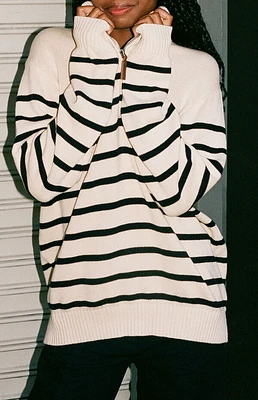 John Galt White & Navy Striped Quarter Zip Sweater