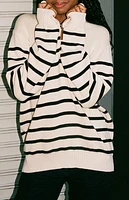 John Galt White & Navy Striped Quarter Zip Sweater