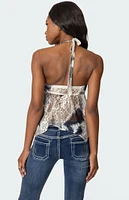 Edikted Asymmetric Printed Lace Halter Top