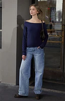 John Galt Navy Bonnie Off-The-Shoulder Top