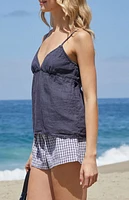 John Galt Dark Blue Edith Linen Tank Top