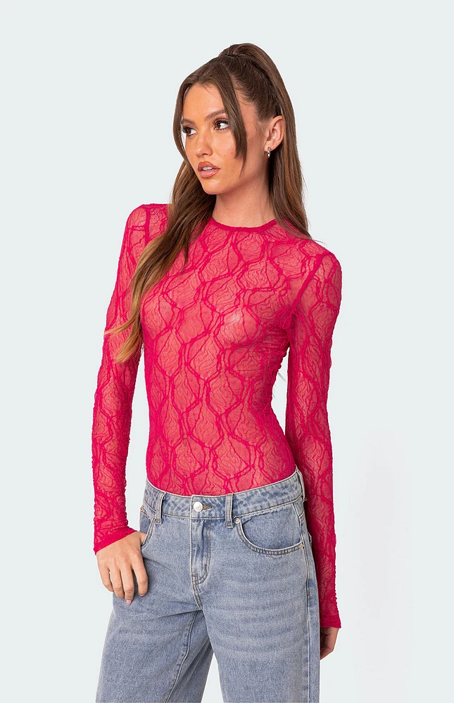 Lina Textured Sheer Lace Bodysuit