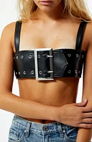 WEWOREWHAT Faux Leather Buckle Bandeau Top