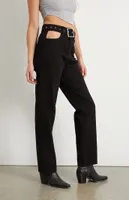 WEWOREWHAT Black Cutout Straight Leg Jeans