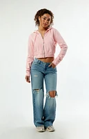 True Religion Raw Edge Big T Shrunken Zip Up Hoodie