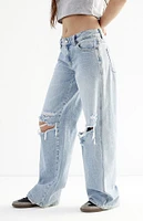 PacSun Casey Medium Indigo Ripped Knee Low Rise Baggy Jeans