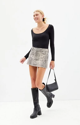 Pacsun Snake Mid Rise Denim Mini Skirt