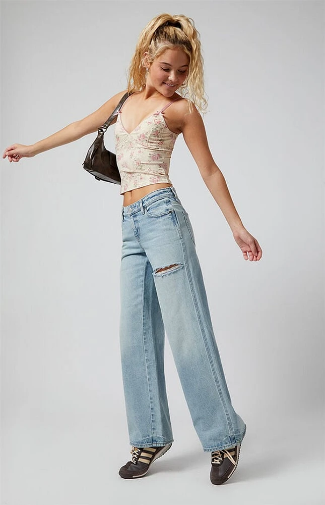 Pacsun Casey Ripped Slit Low Rise Baggy Jeans Light Indigo