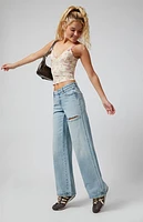 Pacsun Casey Ripped Slit Low Rise Baggy Jeans Light Indigo