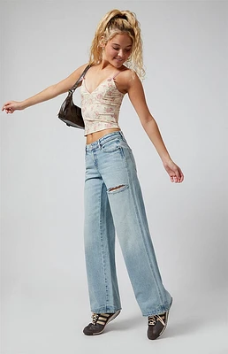 PacSun Casey Ripped Slit Low Rise Baggy Jeans Light Indigo