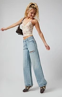 PacSun Casey Ripped Low Rise Baggy Jeans Light Indigo