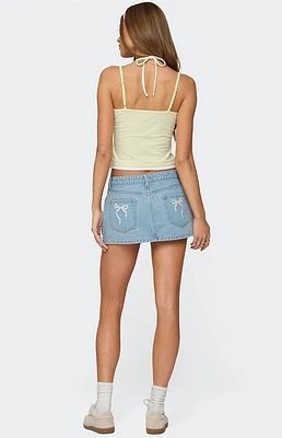 Edikted Eyelet Bows Denim Mini Skirt