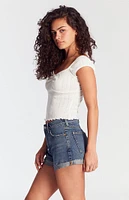 PacSun Dark Indigo Roll Cuff Denim Mom Shorts