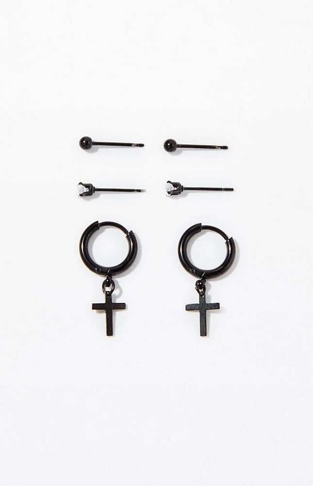 Pacsun 3 Pack Multi Black Cross Earrings