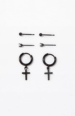 PacSun 3 Pack Multi Black Cross Earrings