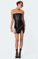 Moon Sign Faux Leather Mini Dress