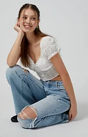 Pacsun Zoe Ripped Low Rise Girlfriend Jeans Light Indigo