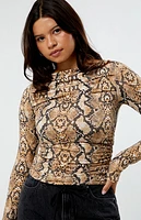 LA Hearts Cowl Neck Snake Long Sleeve Top