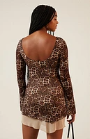 LA Hearts Leopard Back Plunge Mini Dress