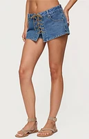 Edikted Olivera Lace Up Denim Mini Skort