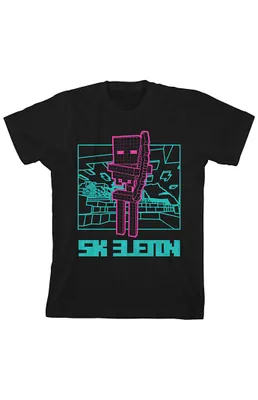 Kids Minecraft Neon Pink Skeleton T-Shirt