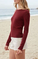 John Galt Burgundy Ainsley Long Sleeve Crop Top