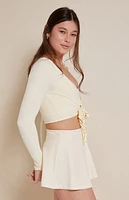 PAC 1980 Active Yellow Tie Front Merrow Edge Long Sleeve Top