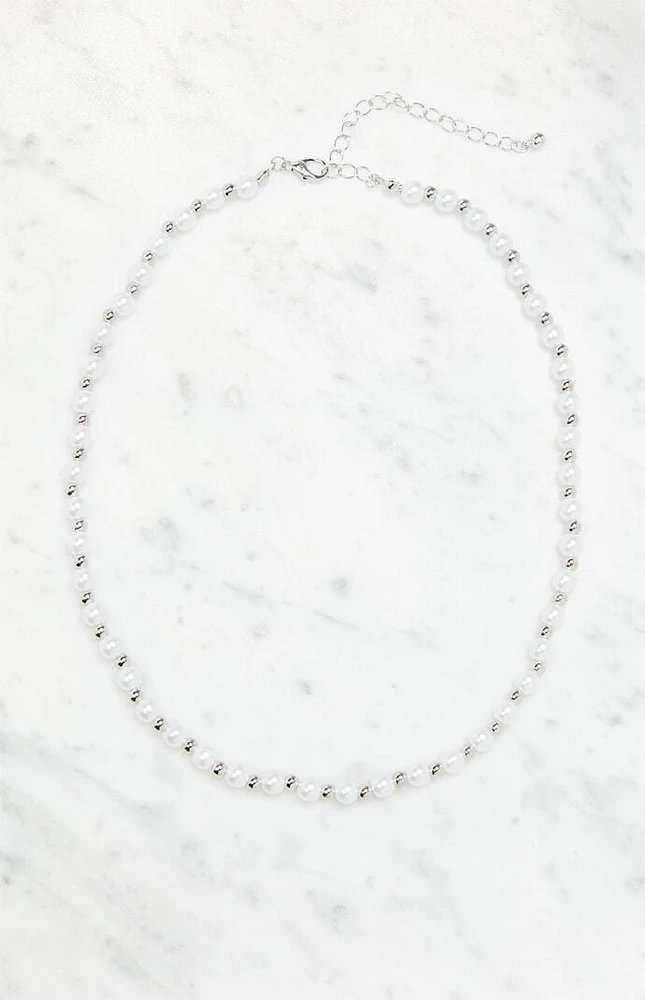 LA Hearts Pearl Silver Beaded Necklace