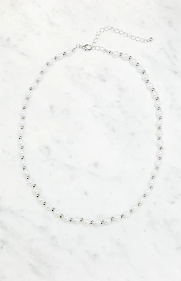 LA Hearts Pearl Silver Beaded Necklace