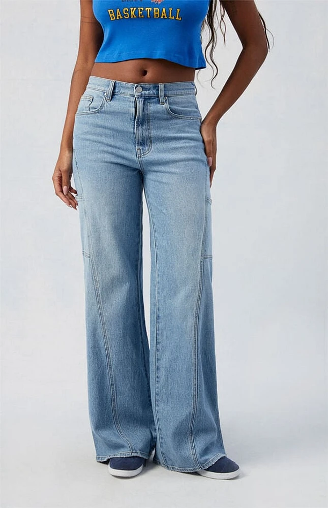 Pacsun Eco Stretch Medium Indigo Paneled Wide Leg Jeans