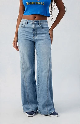 Pacsun Eco Stretch Medium Indigo Paneled Wide Leg Jeans