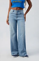 PacSun Eco Stretch Medium Indigo Paneled Wide Leg Jeans