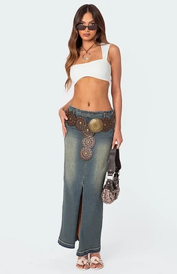 Edikted Lexy Washed Denim Maxi Skirt