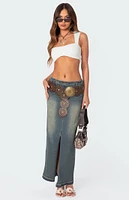 Edikted Lexy Washed Denim Maxi Skirt