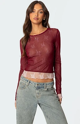 Edikted Lacey Sheer Mesh Crew Neck Top