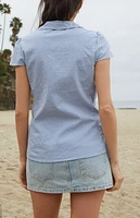John Galt Light Blue Rue Plaid Collared Top