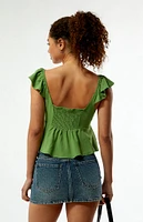 LA Hearts Keyhole Linen Babydoll Top