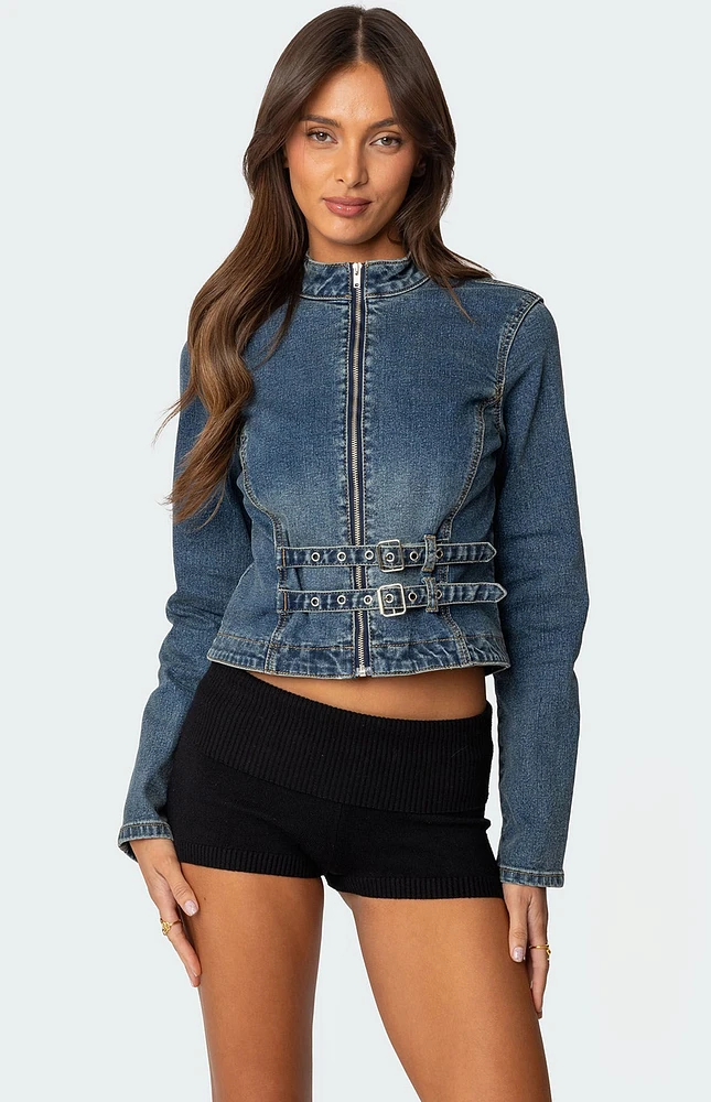 Edikted Double Buckle Denim Jacket