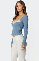 Edikted Morgyn Lace Trim Ribbed Top