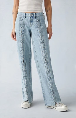 PacSun Light Indigo Lace-Up Low Rise Wide Leg Jeans