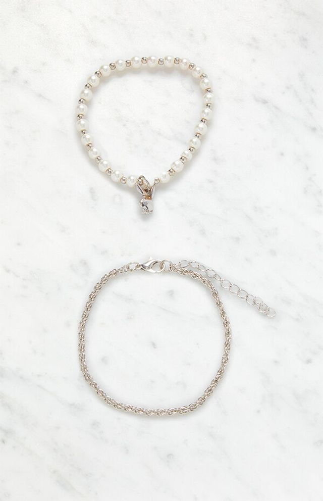 By PacSun Silver Pearl & Chain Bracelet Pack